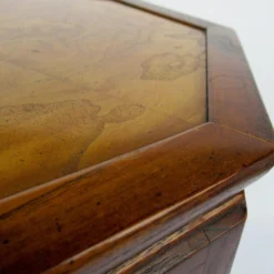 C.1960's Attr. To Baker Furniture Co. Inlaid Burl Wood & Oak Octogonal-Shaped Occasional Table -chairish shop c1960s attr to baker furniture co inlaid burl wood and oak octogonal shaped occasional table 1167 scaled