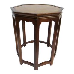 C.1960's Attr. To Baker Furniture Co. Inlaid Burl Wood & Oak Octogonal-Shaped Occasional Table