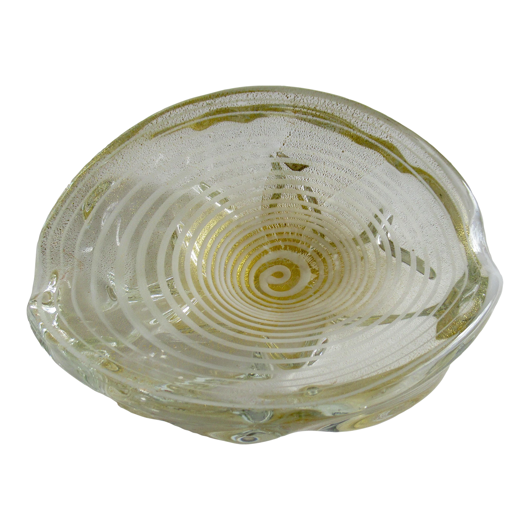 C.1960's Italian Hand-Blown Archimede Seguso Large Ovoid-Shaped Murano Bowl -Clear With White "Infinity Swirl" & Gold Leaf 1 C.1960's Italian Hand-Blown Archimede Seguso Large Ovoid-Shaped Murano Bowl -Clear With White "Infinity Swirl" & Gold Leaf
