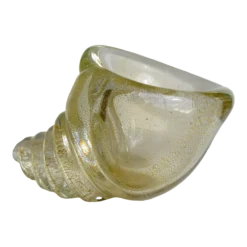 C.1960's Italian Hand-Blown Murano Conch Shell Salt Cellar Clear With Gold Dust Inclusions By Archimede Seguso