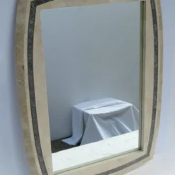 C.1980's Attr. To Roche-Bobois Tessellated Marble Stone & Inlaid Brass Banded Trim Detailed Wall Mirror -chairish shop c1980s attr to roche bobois tessellated marble stone and inlaid brass banded trim detailed wall mirror 1901 scaled