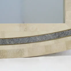 C.1980's Attr. To Roche-Bobois Tessellated Marble Stone & Inlaid Brass Banded Trim Detailed Wall Mirror -chairish shop c1980s attr to roche bobois tessellated marble stone and inlaid brass banded trim detailed wall mirror 2353 scaled