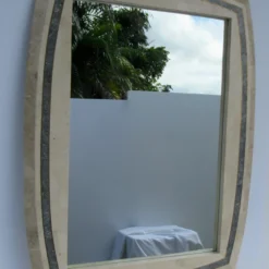 C.1980's Attr. To Roche-Bobois Tessellated Marble Stone & Inlaid Brass Banded Trim Detailed Wall Mirror -chairish shop c1980s attr to roche bobois tessellated marble stone and inlaid brass banded trim detailed wall mirror 5530 scaled