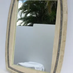 C.1980's Attr. To Roche-Bobois Tessellated Marble Stone & Inlaid Brass Banded Trim Detailed Wall Mirror -chairish shop c1980s attr to roche bobois tessellated marble stone and inlaid brass banded trim detailed wall mirror 6845 scaled