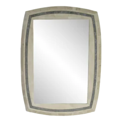 C.1980's Attr. To Roche-Bobois Tessellated Marble Stone & Inlaid Brass Banded Trim Detailed Wall Mirror