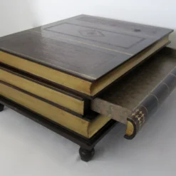 C.1980's Maitland-Smith "Tromp L'oeil" Stacked-Book Leather-Wrapped & Gilt Gold Leaf Coffee Table -chairish shop c1980s maitland smith tromp loeil stacked book leather wrapped and gilt gold leaf coffee table 1708 scaled