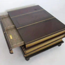 C.1980's Maitland-Smith "Tromp L'oeil" Stacked-Book Leather-Wrapped & Gilt Gold Leaf Coffee Table -chairish shop c1980s maitland smith tromp loeil stacked book leather wrapped and gilt gold leaf coffee table 4700 scaled