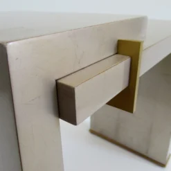 C.1990's Thomas Pheasant(Designer) For Baker Furniture Co. Platinum Silver Leaf & Bronze Modernist "Stratum" Side/Occ. Tables -Pair -chairish shop c1990s thomas pheasantdesigner for baker furniture co platinum silver leaf and bronze modernist stratum sideocc tables pair 0255 scaled