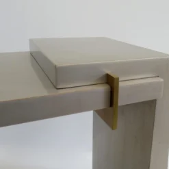 C.1990's Thomas Pheasant(Designer) For Baker Furniture Co. Platinum Silver Leaf & Bronze Modernist "Stratum" Side/Occ. Tables -Pair -chairish shop c1990s thomas pheasantdesigner for baker furniture co platinum silver leaf and bronze modernist stratum sideocc tables pair 2726 scaled