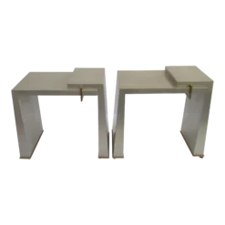 C.1990's Thomas Pheasant(Designer) For Baker Furniture Co. Platinum Silver Leaf & Bronze Modernist "Stratum" Side/Occ. Tables -Pair