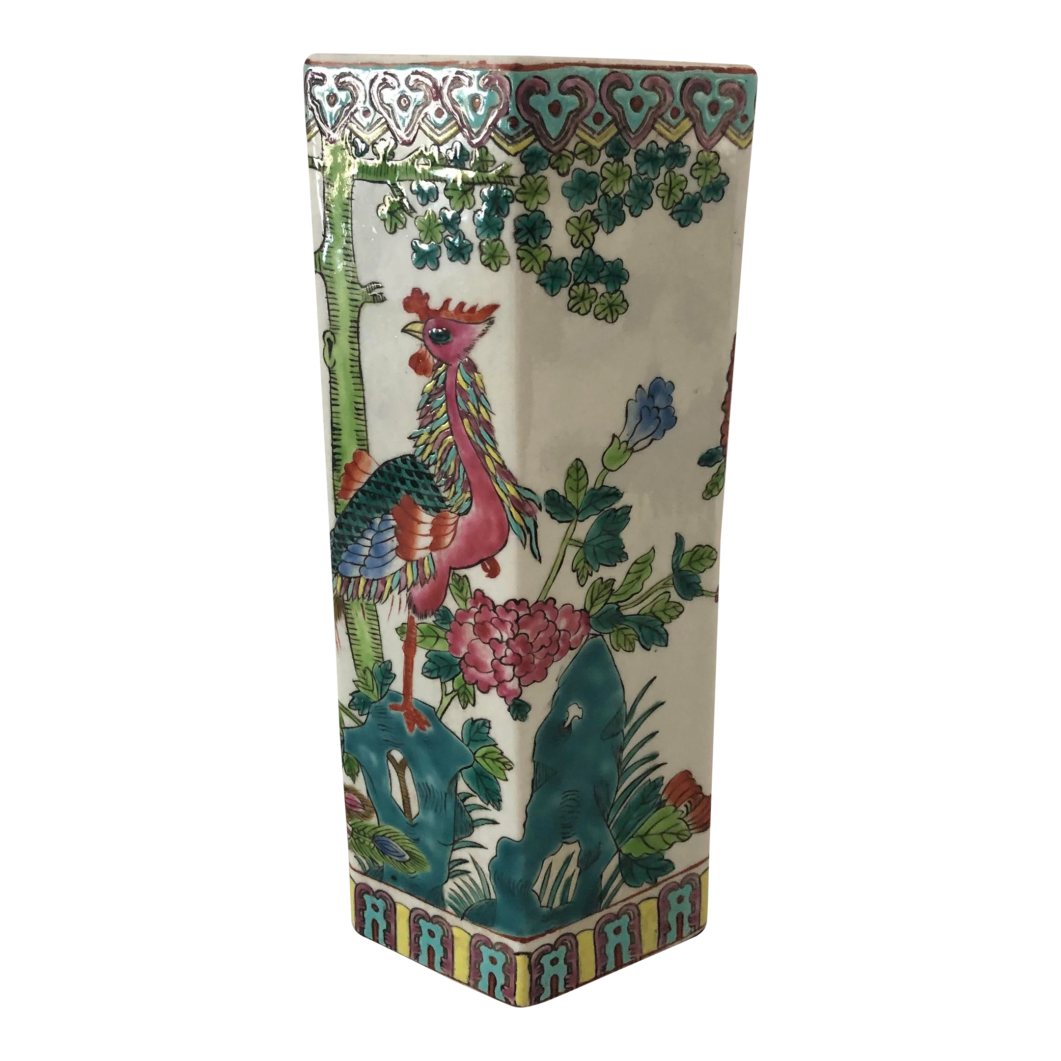 Chinese Heron Floral Ceramic Vase 1950’s 1 Chinese Heron Floral Ceramic Vase 1950’s