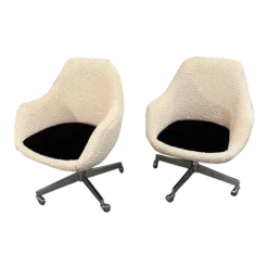 Curated Mid Century Dining/ Office/Accent Chair With New Cream & Black Boucle 1960’s Circa Designed By Knoll (4 Available)