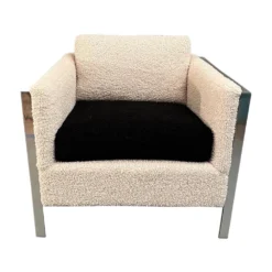 Curated Mid Century Large Heavy Chrome Lounge Chair With New Cream & Black Boucle 1960’s Circa -chairish shop curated mid century large heavy chrome lounge chair with new cream and black boucle 1960s circa 2241