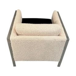 Curated Mid Century Large Heavy Chrome Lounge Chair With New Cream & Black Boucle 1960’s Circa -chairish shop curated mid century large heavy chrome lounge chair with new cream and black boucle 1960s circa 3393