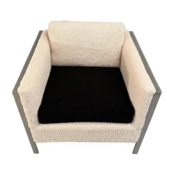 Curated Mid Century Large Heavy Chrome Lounge Chair With New Cream & Black Boucle 1960’s Circa -chairish shop curated mid century large heavy chrome lounge chair with new cream and black boucle 1960s circa 5098