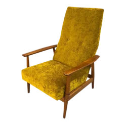 Curated Mid Century Teak Lounge Recliner / Rocker Chair With New Green Velvet Fabric 1960’s Danish