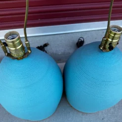 Danish S+Mind Turquoise/Gold Beehive Table Lamps-A Pair -chairish shop danish smind turquoisegold beehive table lamps a pair 7628
