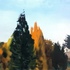 David Orrin Smith Watercolor Landscape Painting Plein Air "From 2400 S. Hill, Seattle, 10.30.21, ~11am, Saturday (Two Trees)"