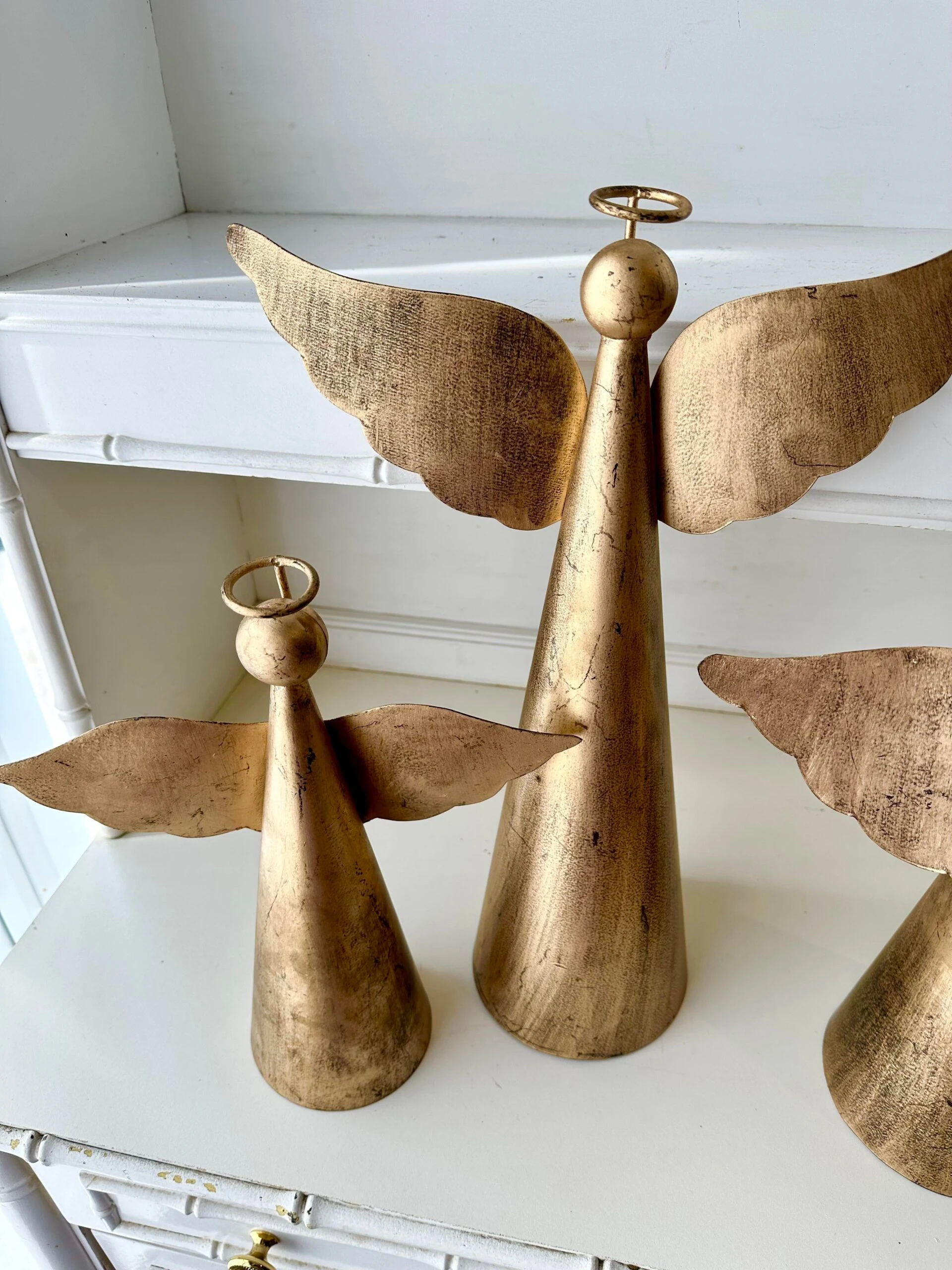 Decorative Tole Gilt Angels S/3 4 Decorative Tole Gilt Angels S/3 - Image 4