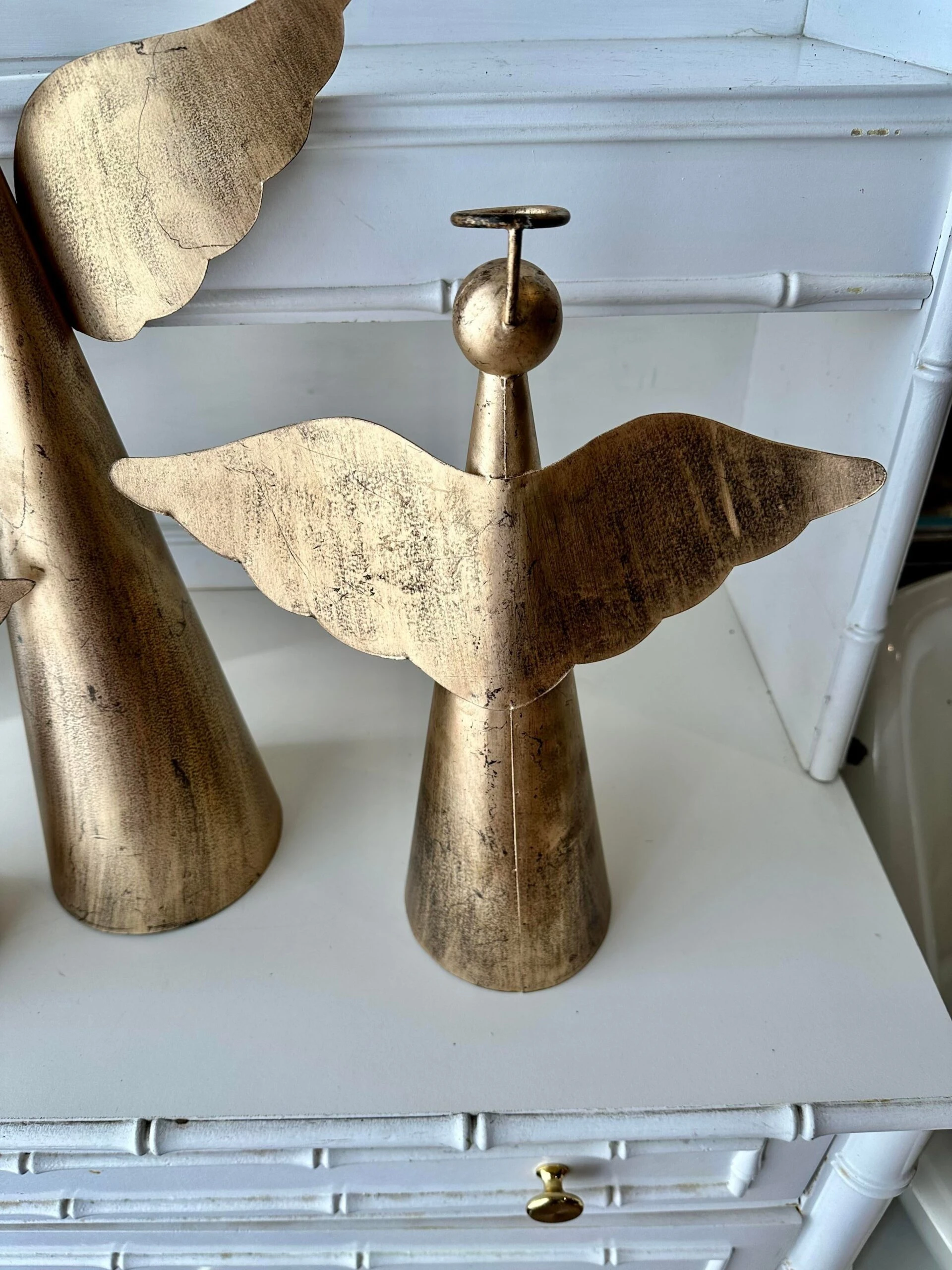 Decorative Tole Gilt Angels S/3 3 Decorative Tole Gilt Angels S/3 - Image 3