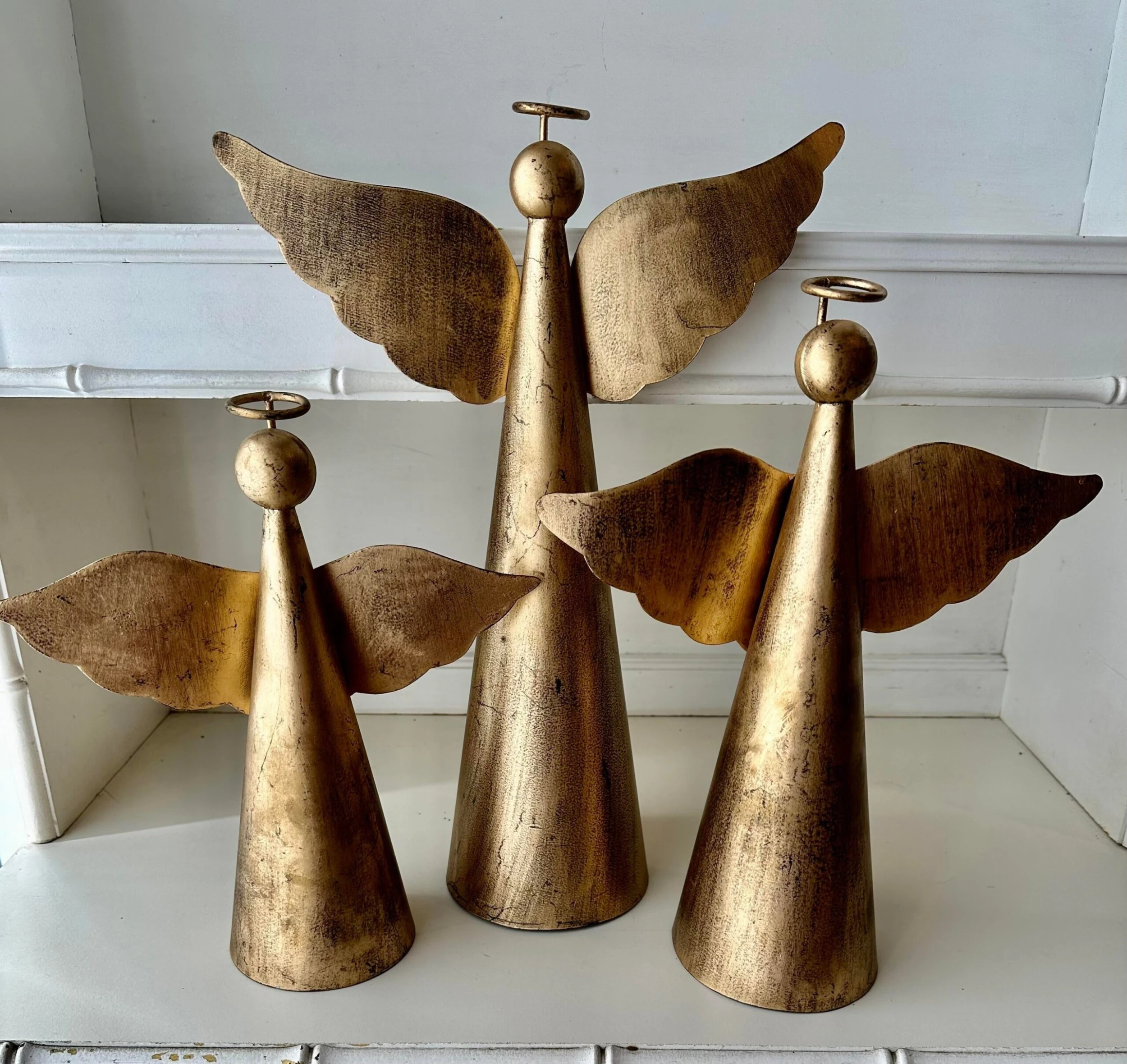 Decorative Tole Gilt Angels S/3 6 Decorative Tole Gilt Angels S/3 - Image 6