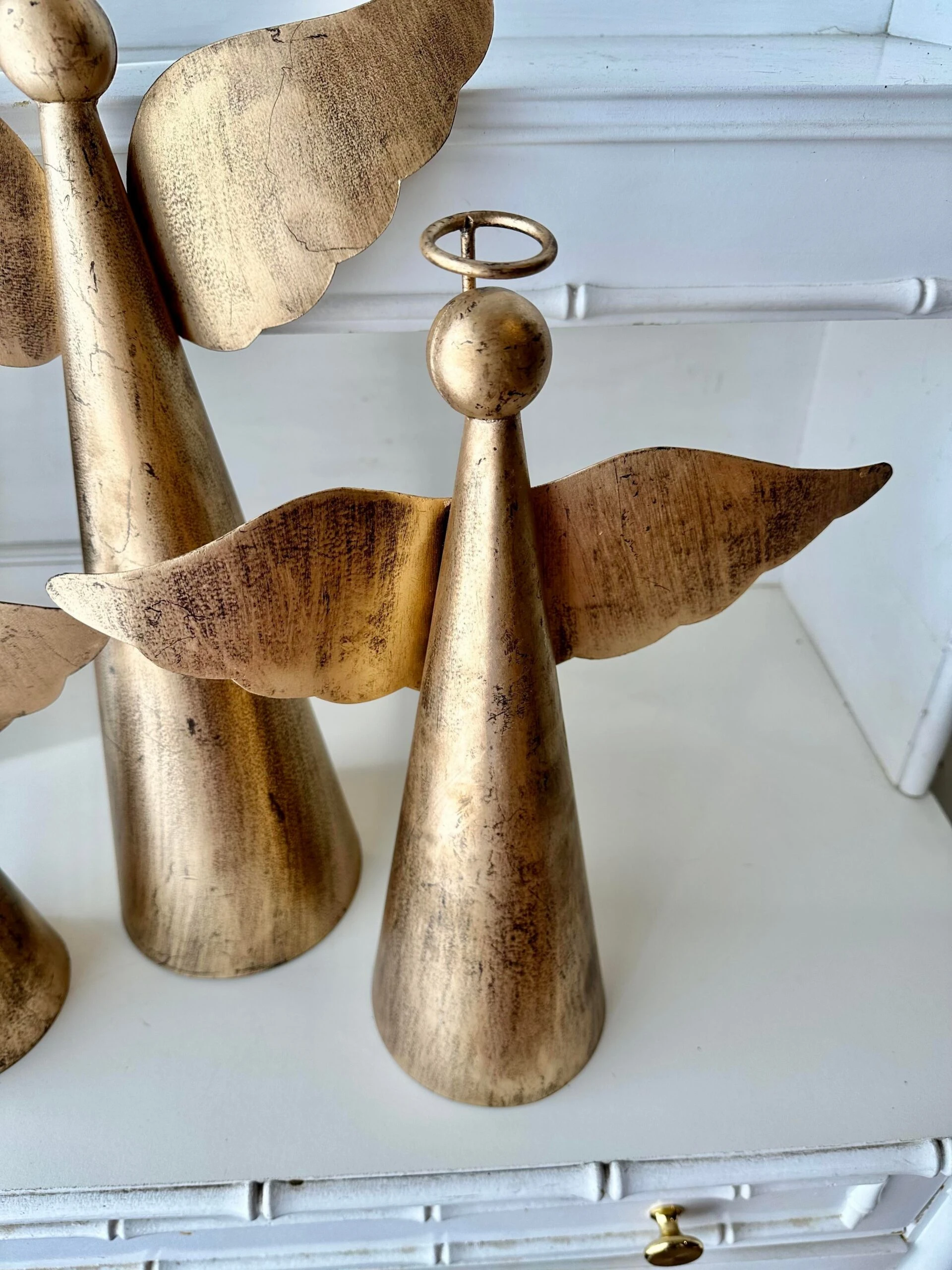 Decorative Tole Gilt Angels S/3 2 Decorative Tole Gilt Angels S/3 - Image 2