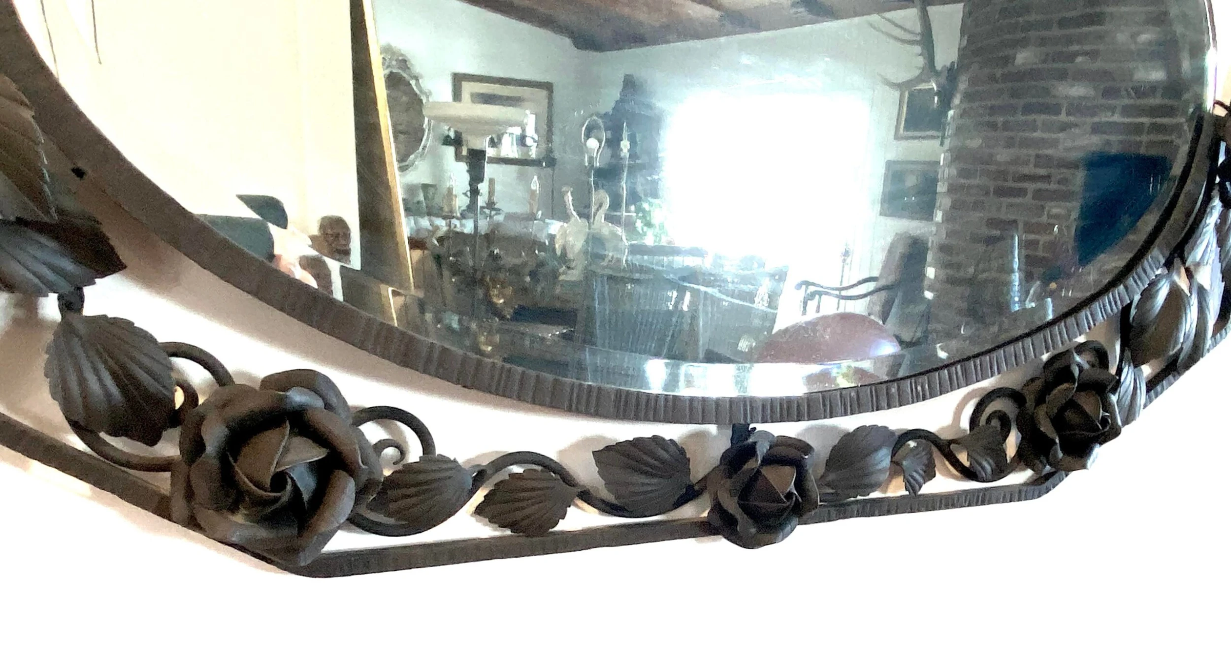 Early 1900's Art Deco Wrought Iron With Beveled Mirror With Flowers Details 4 Early 1900's Art Deco Wrought Iron With Beveled Mirror With Flowers Details - Image 4