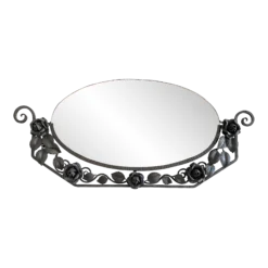 Early 1900's Art Deco Wrought Iron With Beveled Mirror With Flowers Details