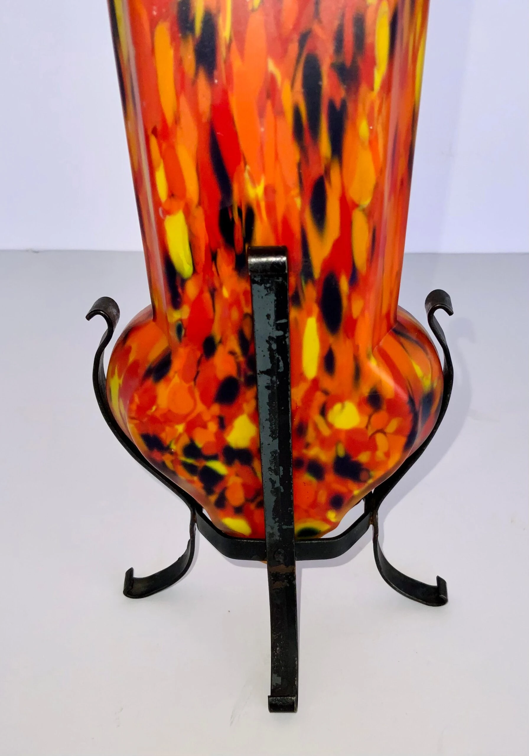 Early 1900’s Orange And Multi Color Czech Art Glass Vase 2 Early 1900’s Orange And Multi Color Czech Art Glass Vase - Image 2