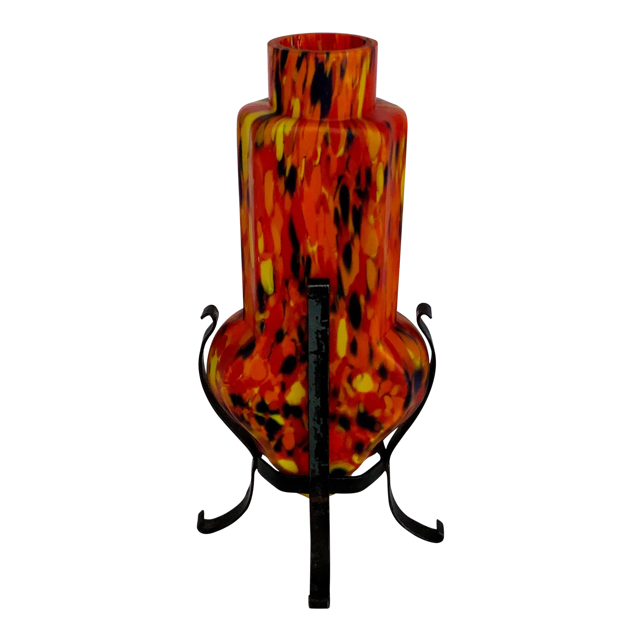 Early 1900’s Orange And Multi Color Czech Art Glass Vase 1 Early 1900’s Orange And Multi Color Czech Art Glass Vase