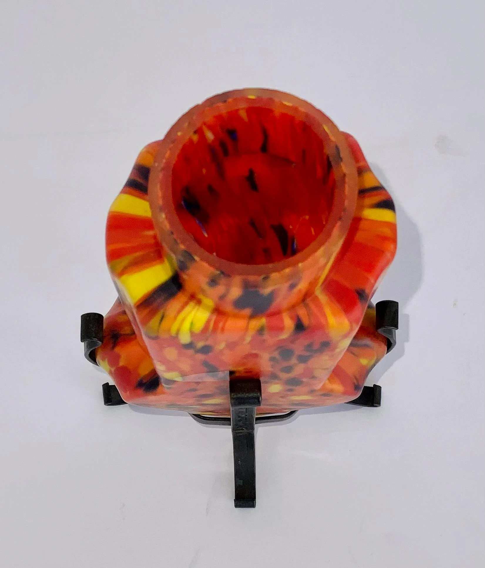 Early 1900’s Orange And Multi Color Czech Art Glass Vase 3 Early 1900’s Orange And Multi Color Czech Art Glass Vase - Image 3