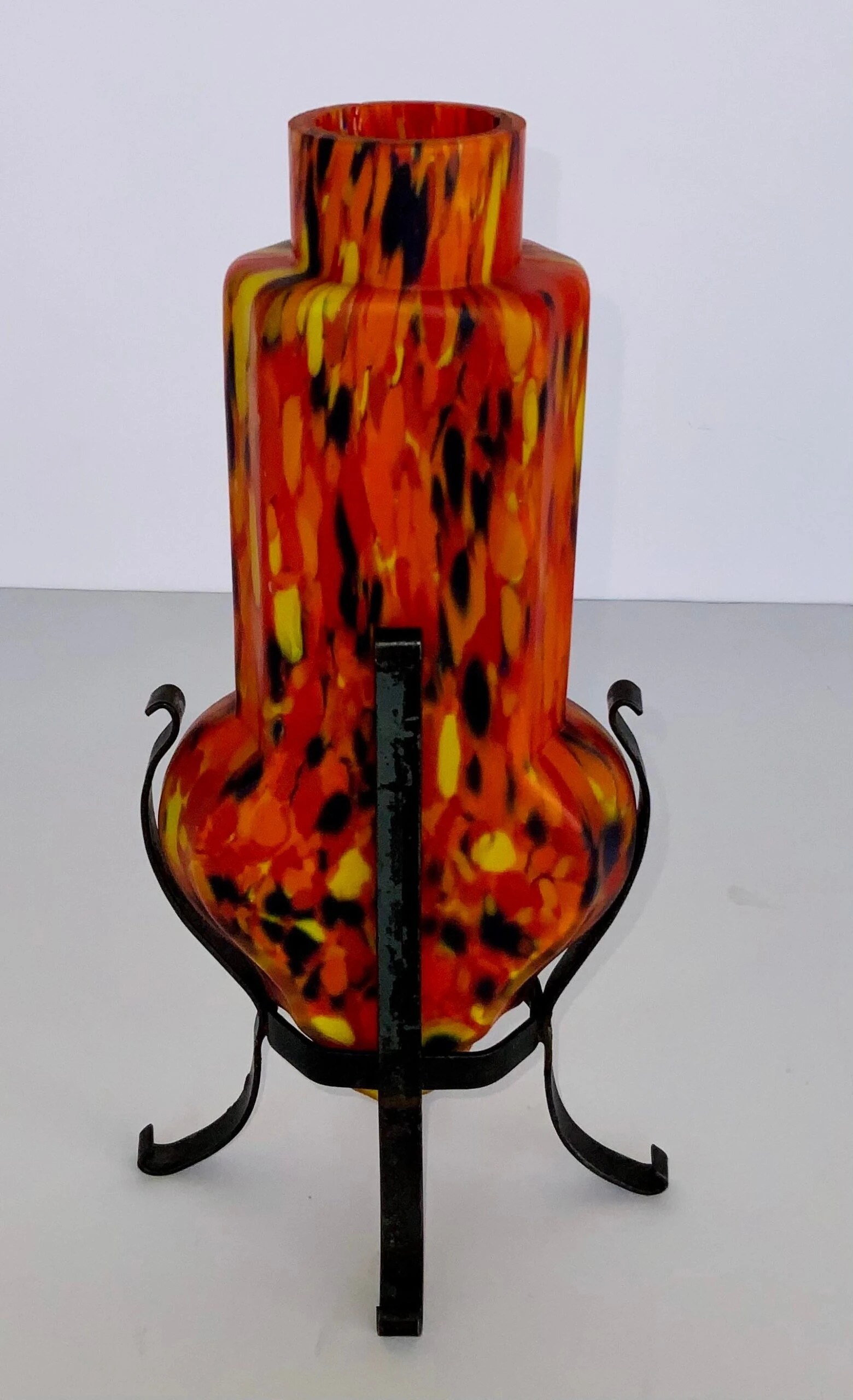 Early 1900’s Orange And Multi Color Czech Art Glass Vase 4 Early 1900’s Orange And Multi Color Czech Art Glass Vase - Image 4