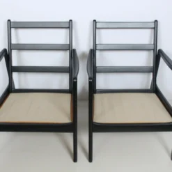 Early Ole Wanscher Ebonized Mahogany Lounge Chairs, 1950's - A Pair -chairish shop early ole wanscher ebonized mahogany lounge chairs 1950s a pair 7727 scaled