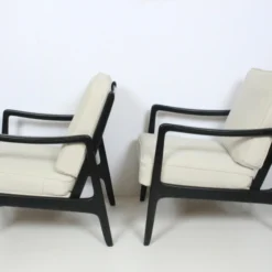 Early Ole Wanscher Ebonized Mahogany Lounge Chairs, 1950's - A Pair -chairish shop early ole wanscher ebonized mahogany lounge chairs 1950s a pair 9544 scaled