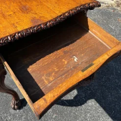 English Oak Carved Library Table With Claw Feet & Acorns, Circa 1870’s -chairish shop english oak carved library table with claw feet and acorns circa 1870s 2698