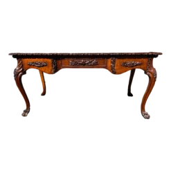 English Oak Carved Library Table With Claw Feet & Acorns, Circa 1870’s