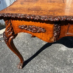 English Oak Carved Library Table With Claw Feet & Acorns, Circa 1870’s -chairish shop english oak carved library table with claw feet and acorns circa 1870s 8063