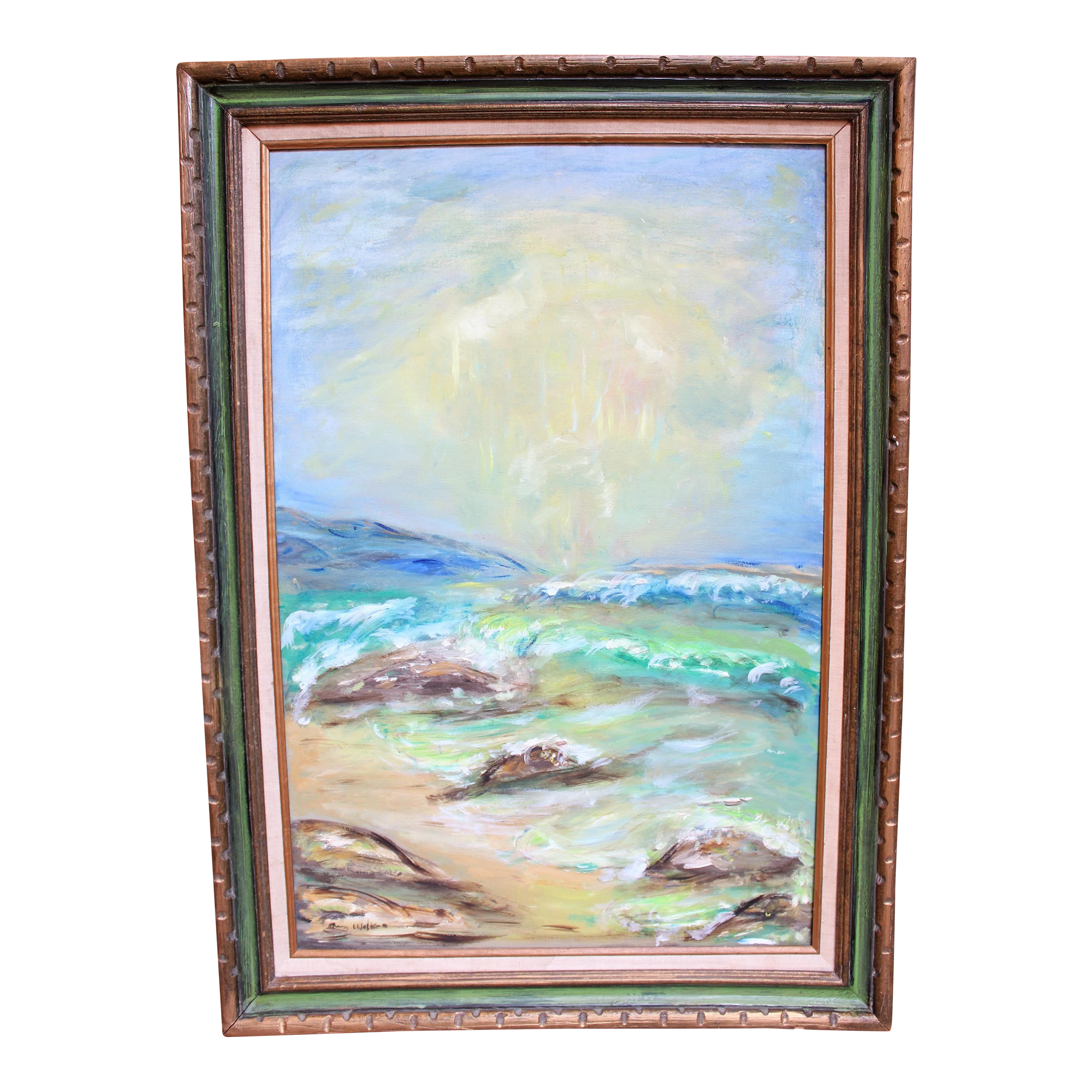 Ext. Lrg Mid-Century Modern Oil On Canvas Seascape Circa 1960's 1 Ext. Lrg Mid-Century Modern Oil On Canvas Seascape Circa 1960's