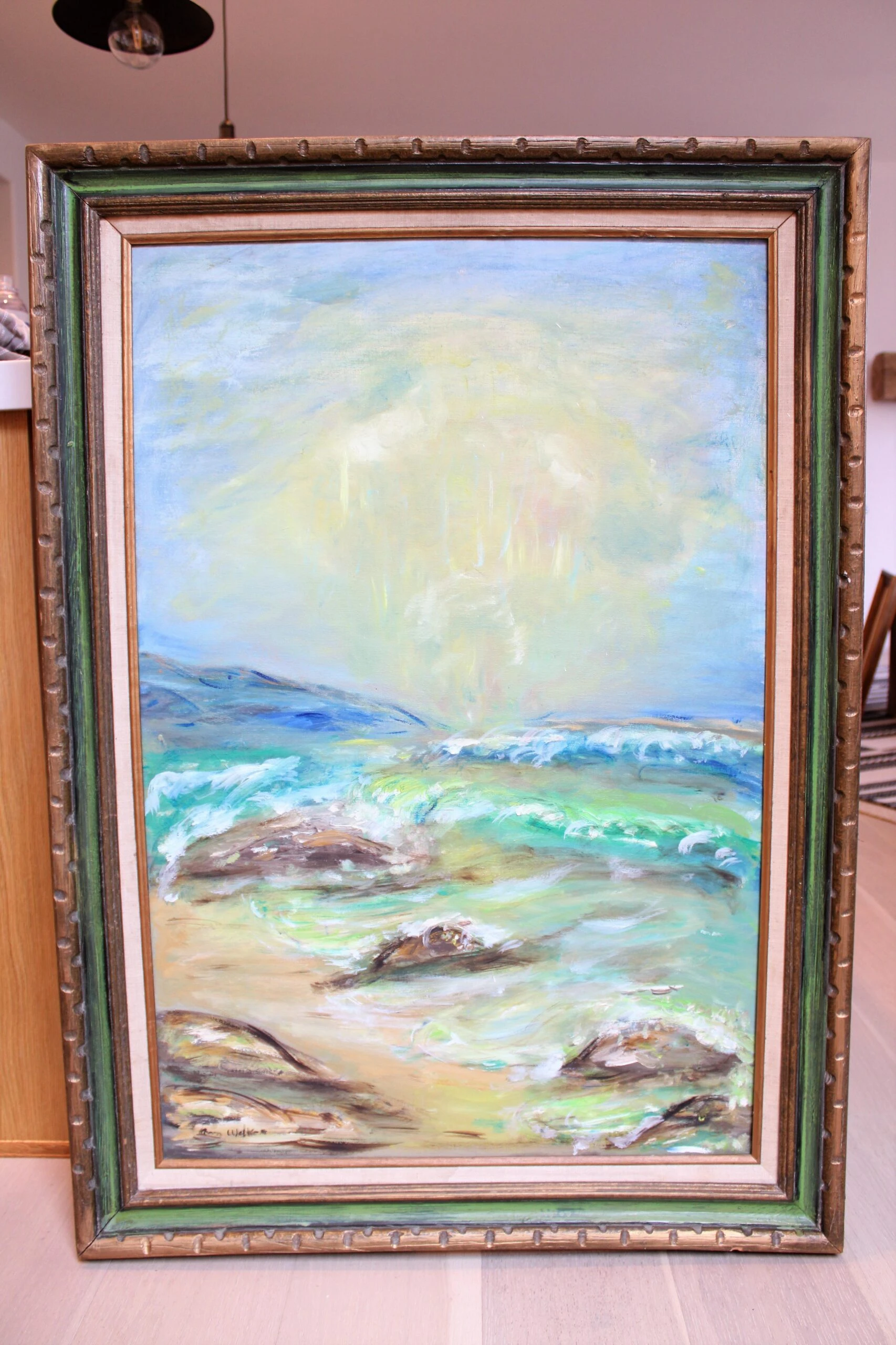 Ext. Lrg Mid-Century Modern Oil On Canvas Seascape Circa 1960's 6 Ext. Lrg Mid-Century Modern Oil On Canvas Seascape Circa 1960's - Image 6