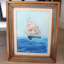 Framed 1960's Coastal Ship Sea Scape Oil Painting -chairish shop framed 1960s coastal ship sea scape oil painting 6242 scaled