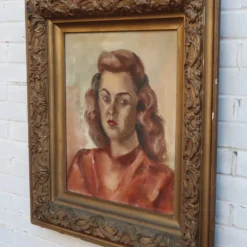 Framed Oil Portrait Painting Of Young Woman, 1940’s -chairish shop framed oil portrait painting of young woman 1940s 4957 scaled