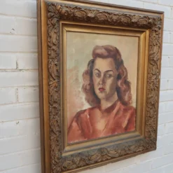 Framed Oil Portrait Painting Of Young Woman, 1940’s -chairish shop framed oil portrait painting of young woman 1940s 6294 scaled