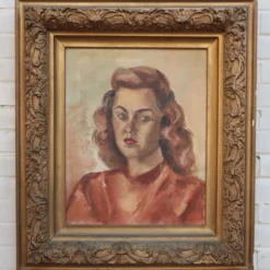 Framed Oil Portrait Painting Of Young Woman, 1940’s -chairish shop framed oil portrait painting of young woman 1940s 9512 scaled