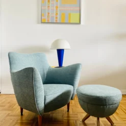 Guglielmo Veronesi Perla Lounge Chair For Isa Bergamo, 1950’s Newly Re-Upholstered With Matching Ottoman -chairish shop guglielmo veronesi perla lounge chair for isa bergamo 1950s newly re upholstered with matching ottoman 7588 scaled