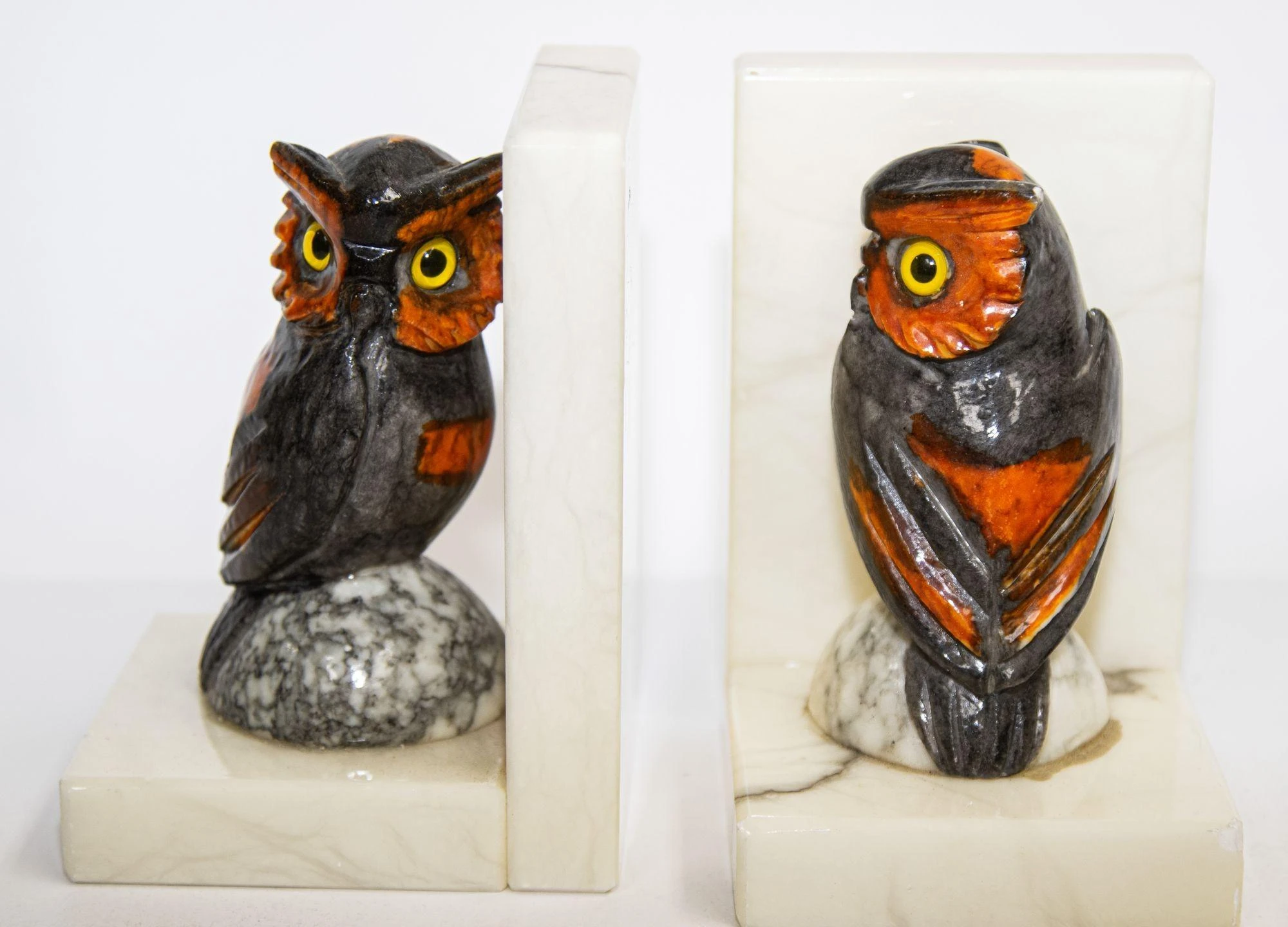 Hand-Carved Owl Bookends Italian Alabaster 1950's A Pair 6 Hand-Carved Owl Bookends Italian Alabaster 1950's A Pair - Image 6