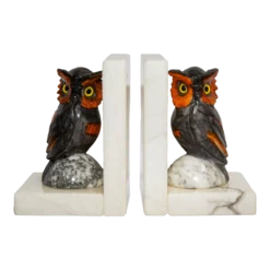 Hand-Carved Owl Bookends Italian Alabaster 1950's A Pair