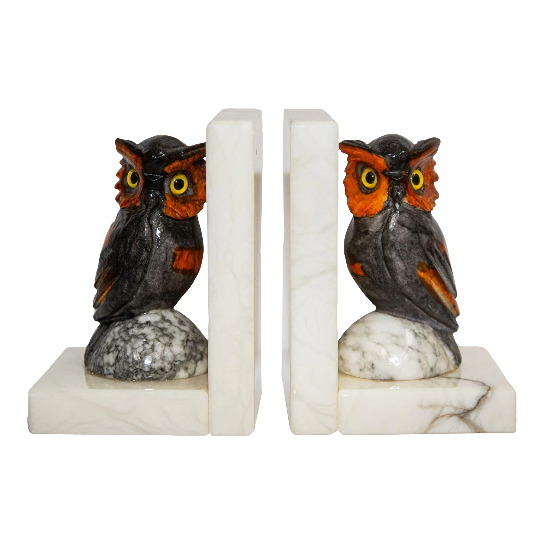 Hand-Carved Owl Bookends Italian Alabaster 1950's A Pair 1 Hand-Carved Owl Bookends Italian Alabaster 1950's A Pair
