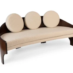 Henry Glass 1960's 'Intimate Island' Sofa In Walnut & Bouclé -chairish shop henry glass 1960s intimate island sofa in walnut and boucle 0135