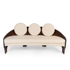 Henry Glass 1960's 'Intimate Island' Sofa In Walnut & Bouclé -chairish shop henry glass 1960s intimate island sofa in walnut and boucle 9394