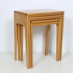 Heywood Wakefield Style Solid Maple Nesting Tables, 1950's - Set Of 3 -chairish shop heywood wakefield style solid maple nesting tables 1950s set of 3 2360